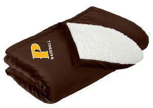 Mountain Lodge Sherpa Blanket - "P-BASEBALL" (colors: Brown, Gray)